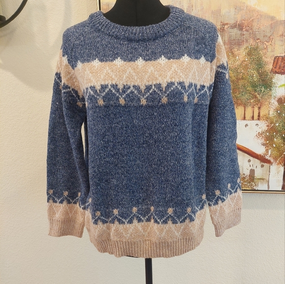 FAIR ISLE BLUE SWEATER - Medium - NWOT Fall & Winter Luxury! Kiel KJP Style! - Picture 1 of 6